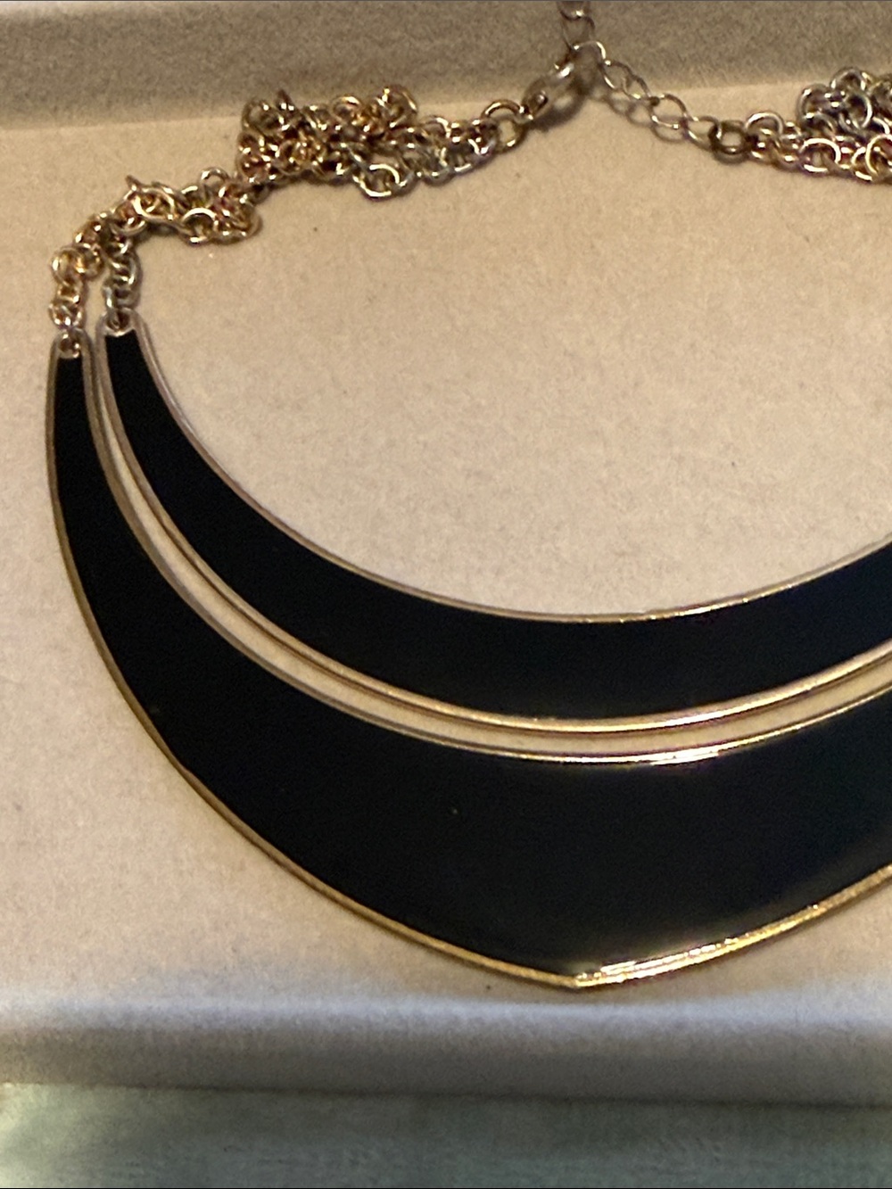 Black Enamel Crescent Layered Necklace with Gold Accents - Picture 2 of 5